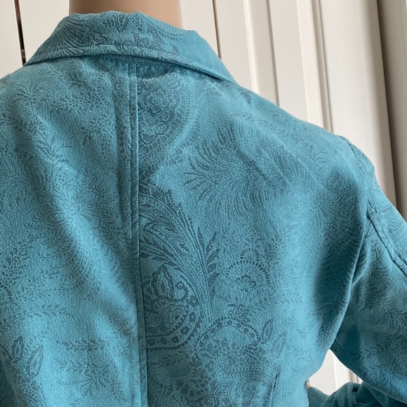 Lemon Grass Womens S Blue/Green Embossed Button Up Front Long Sleeve Shirt. - Picture 7 of 11